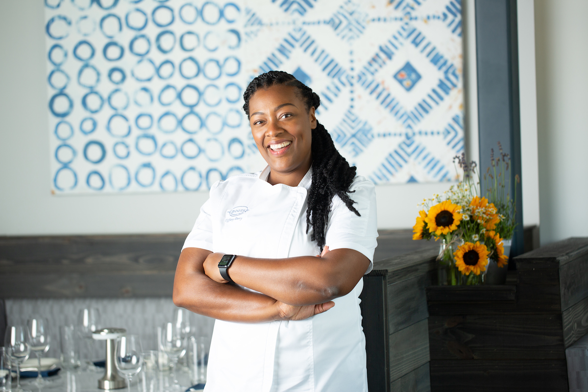 Chef Tiffany Derry at Roots Southern Table, her acclaimed Southern restaurant in Farmers Branch. | Photo by Alyssa Vincent.
