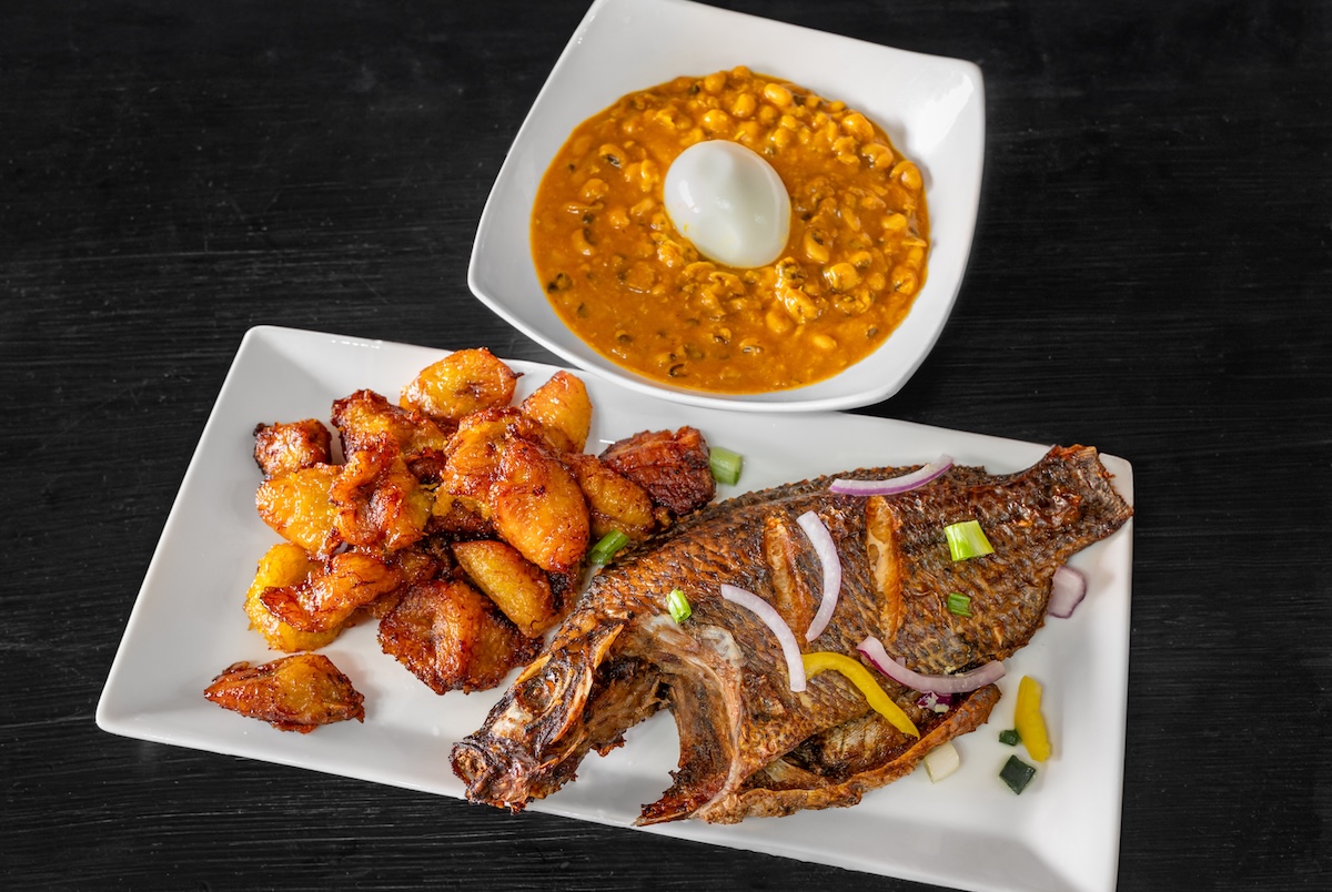 Fried Tilapia with Plantains and Red Red at Akwaaba Agyaade. | Photo courtesy of Akwaaba Agyaade
